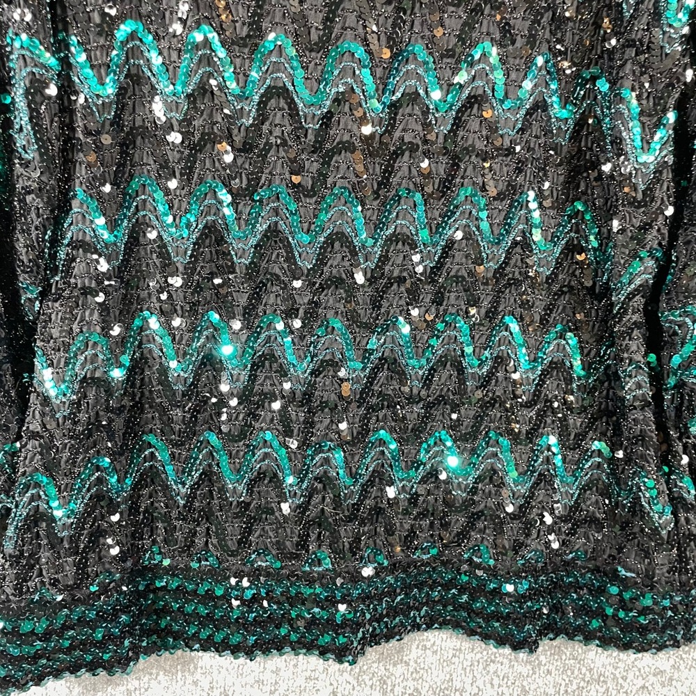 Vintage Givenchy Top Womens 18 W Black Teal Sequin Zigzag West Germany 80s Art - Picture 9 of 12
